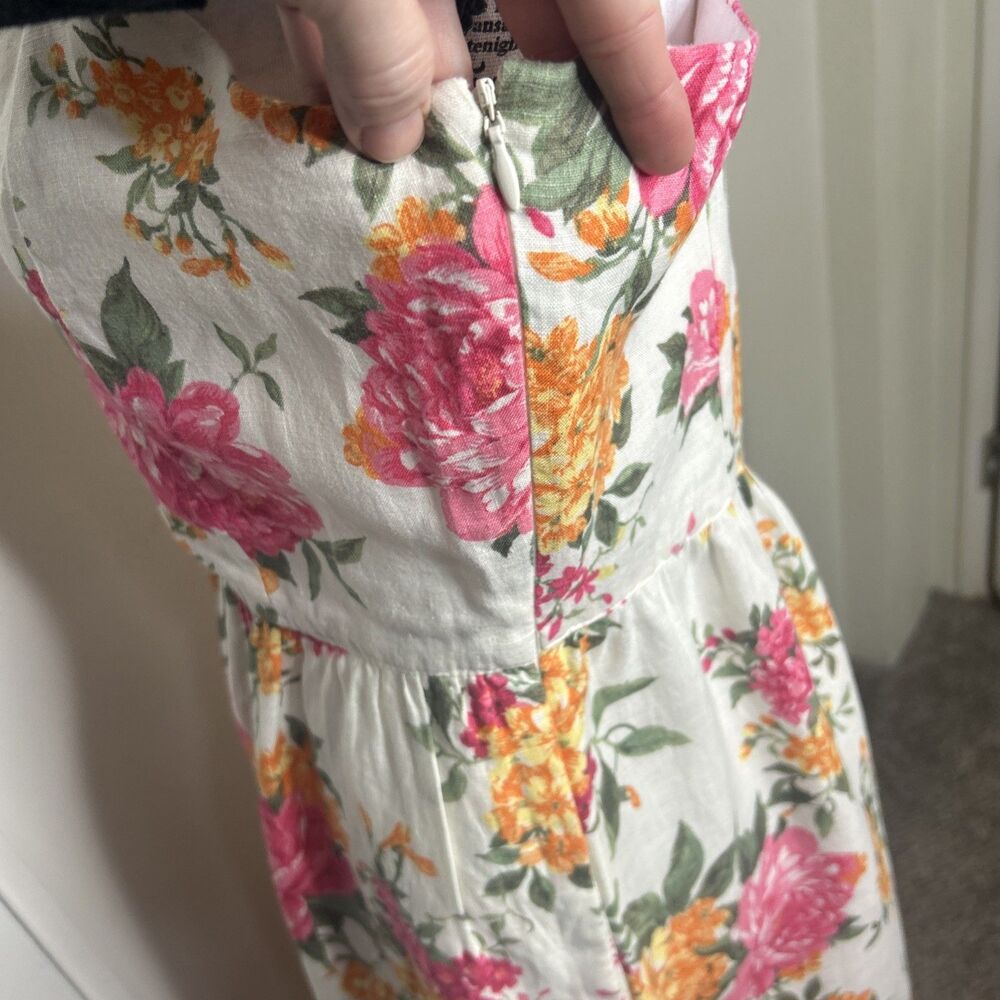 100% Linen Floral Fit And Flare Midi Sun Dress Size 10 Coastal Old Money Eco - Picture 7 of 7